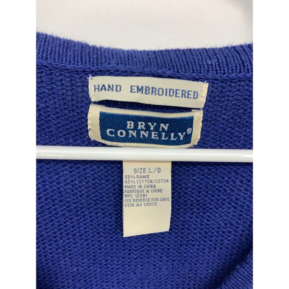 Bryn Connelly Hand Embroidered Cotton Blend Blue Holidays Vest Size L - Picture 2 of 5